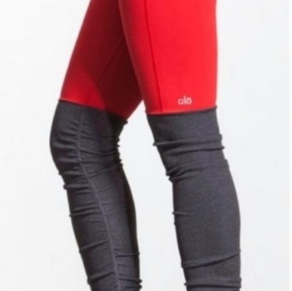 Alo Yoga Goddess Ribbed Leggings Mid/Low Rise Red Gray Women’s Small - Picture 10 of 11